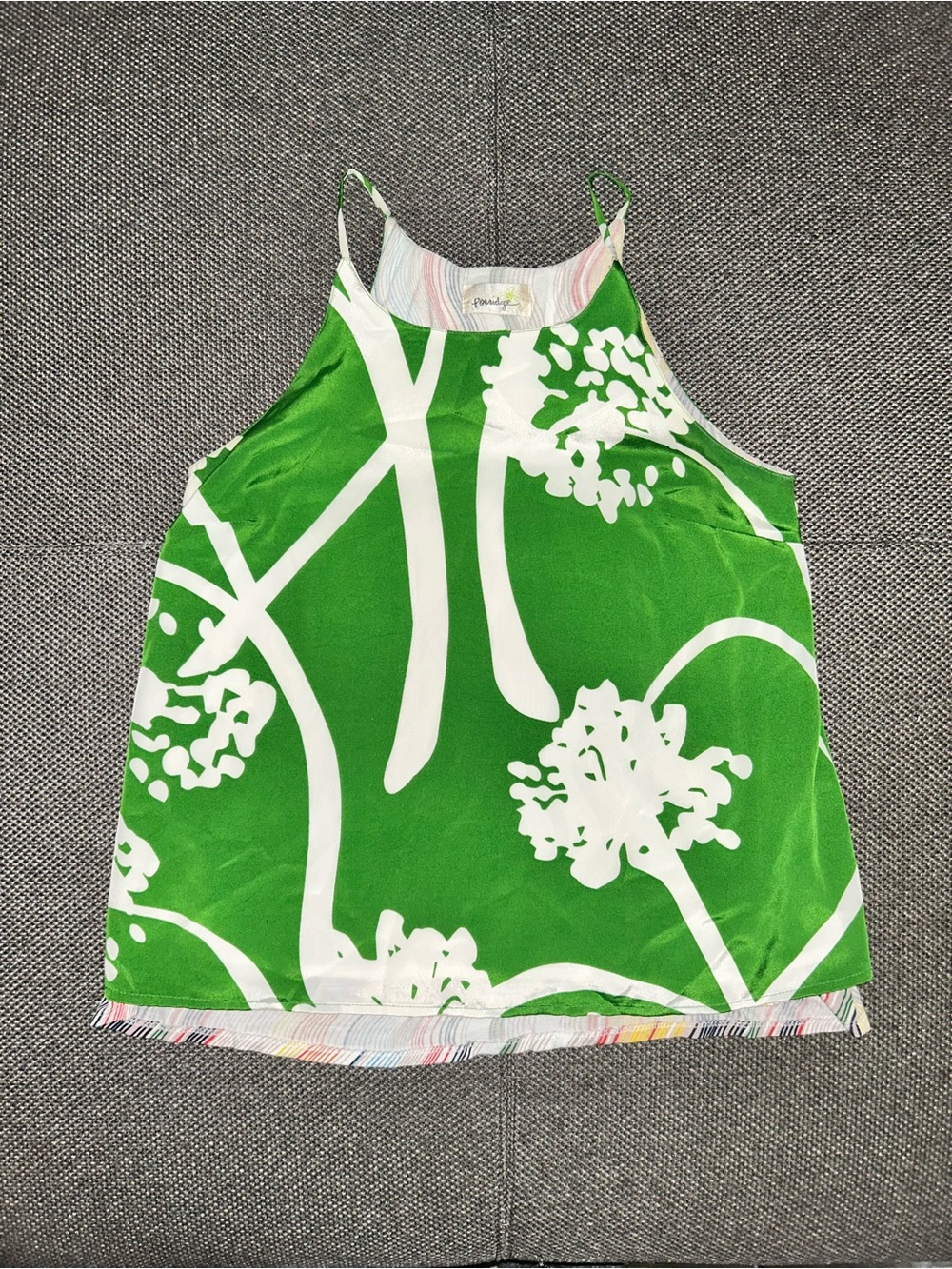 Anthropology Porridge Two Layer Paradise green & white floral print top
